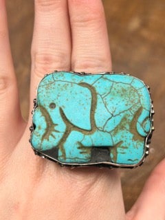 German Silver Turquoise Elephant Ring B