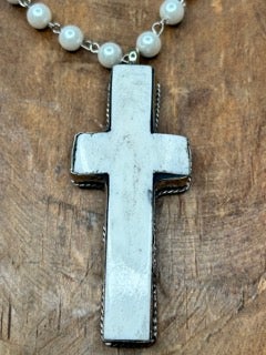Large Bone Carved Cross Necklace