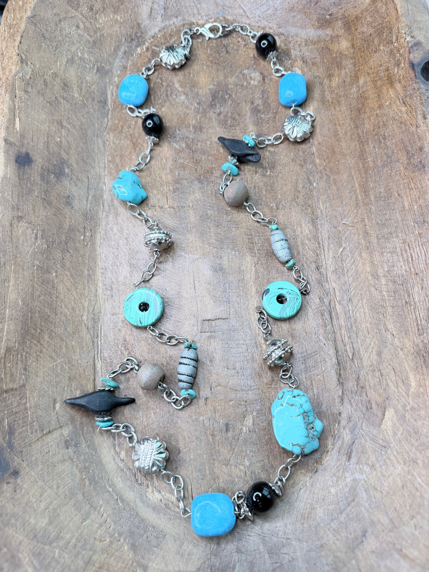 Lost & Found- Long Chunky Silver and Turquoise Necklace
