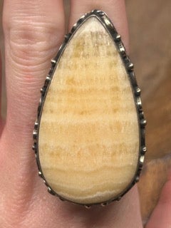 German Silver Banded Calcite Ring