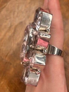 German Silver Pink Quartz Cluster Ring