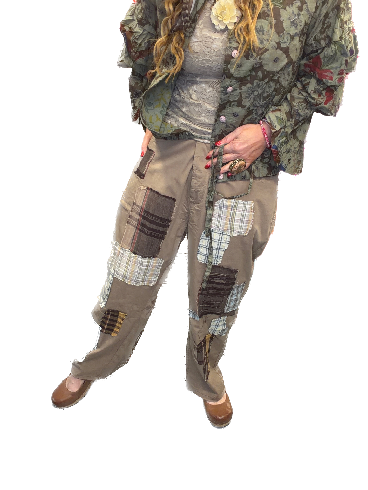 Jaded Gypsy- Traveling on Pants (Khaki Plaid)