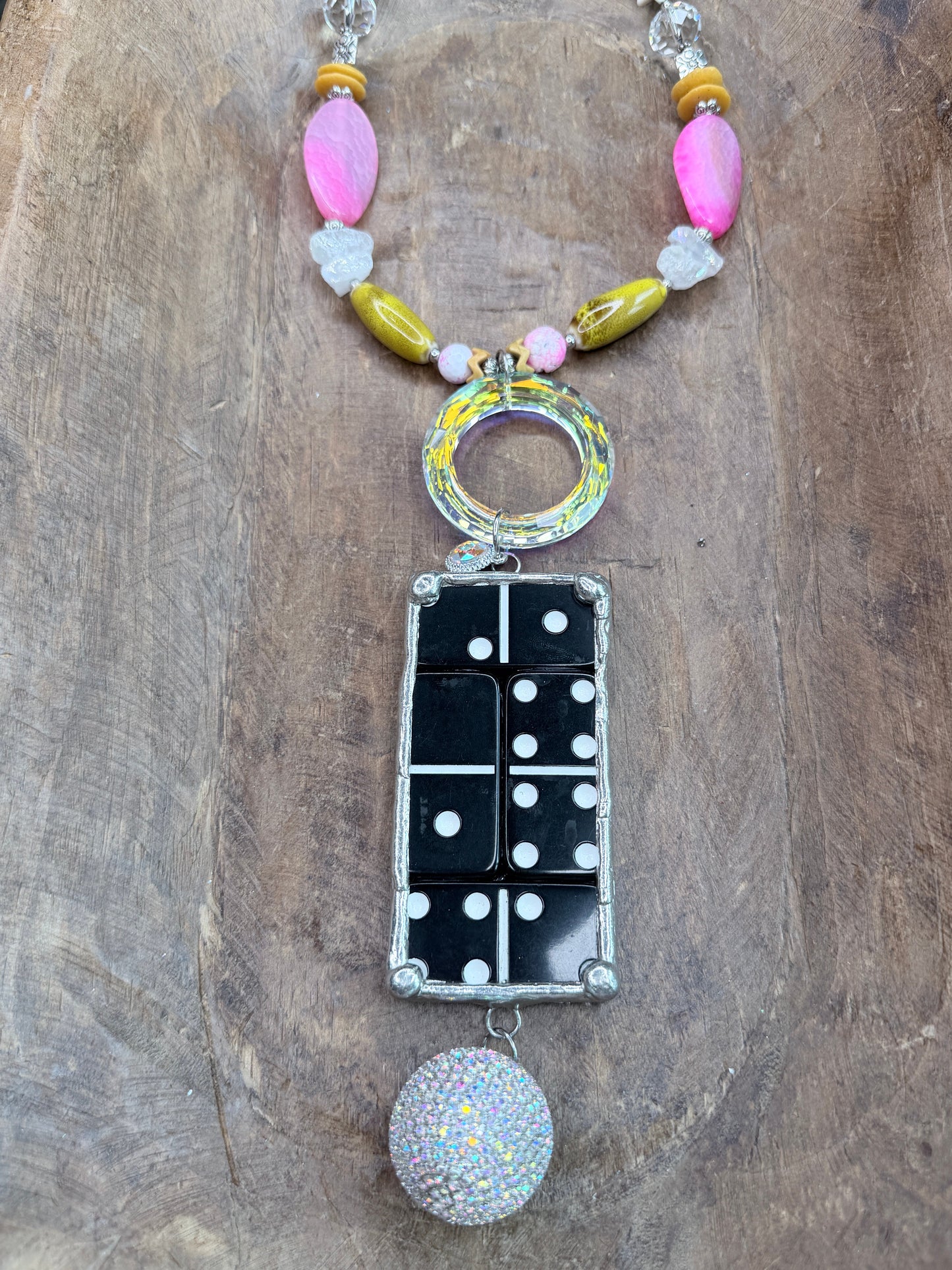 Soldered Pink and Yellow Domino Necklace