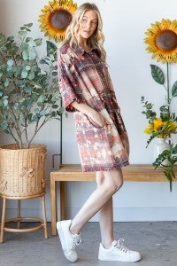 Oli & Hali- Washed Plaid Shirt/Dress (Brick)