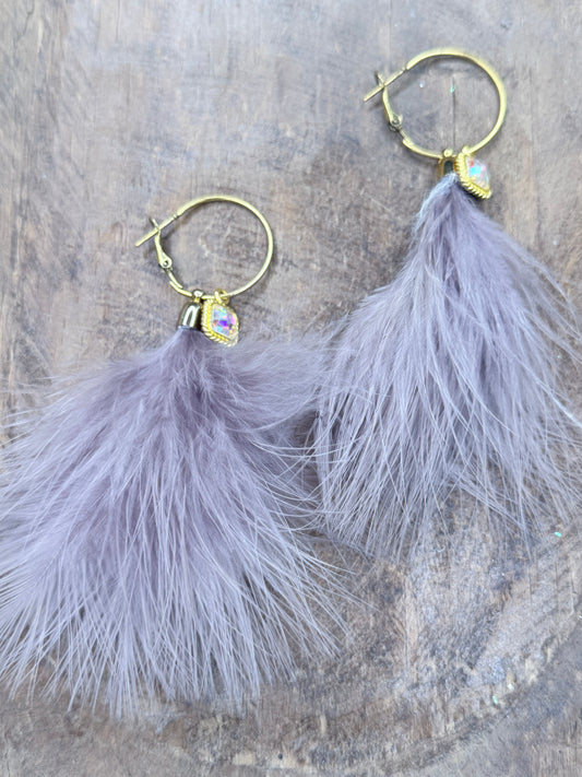 Sandra Ling Designs- Gold and Grey Feather Earrings