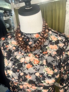 Davi & Dani- Mesh Layering Top (Black Florals)