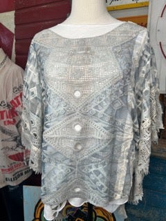 Origami- Crochet and Lace Poncho Top (Denim)