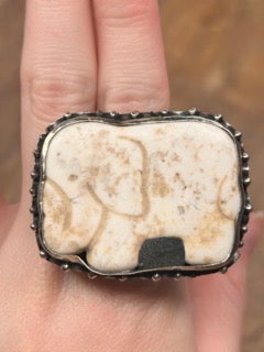 German Silver White Elephant Ring