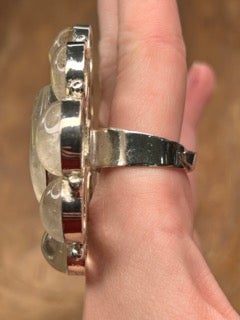 German Silver Rough Cut Clear Quartz Cluster Ring C