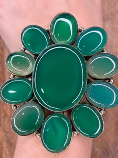 German Silver Green Agate Cluster Cuff