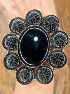 German Silver Carved Onyx Cuff