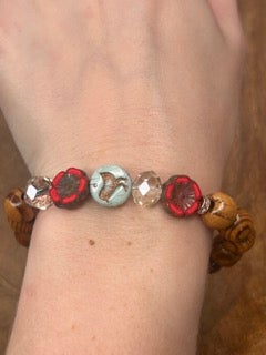 Matthew 6 Themed "Don't Worry"Birds and Lillies Wood Bead Bracelet