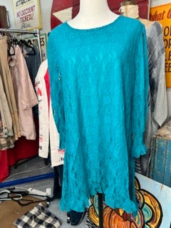Origami- Long Sleeve Lace Tunic Dress (Teal)