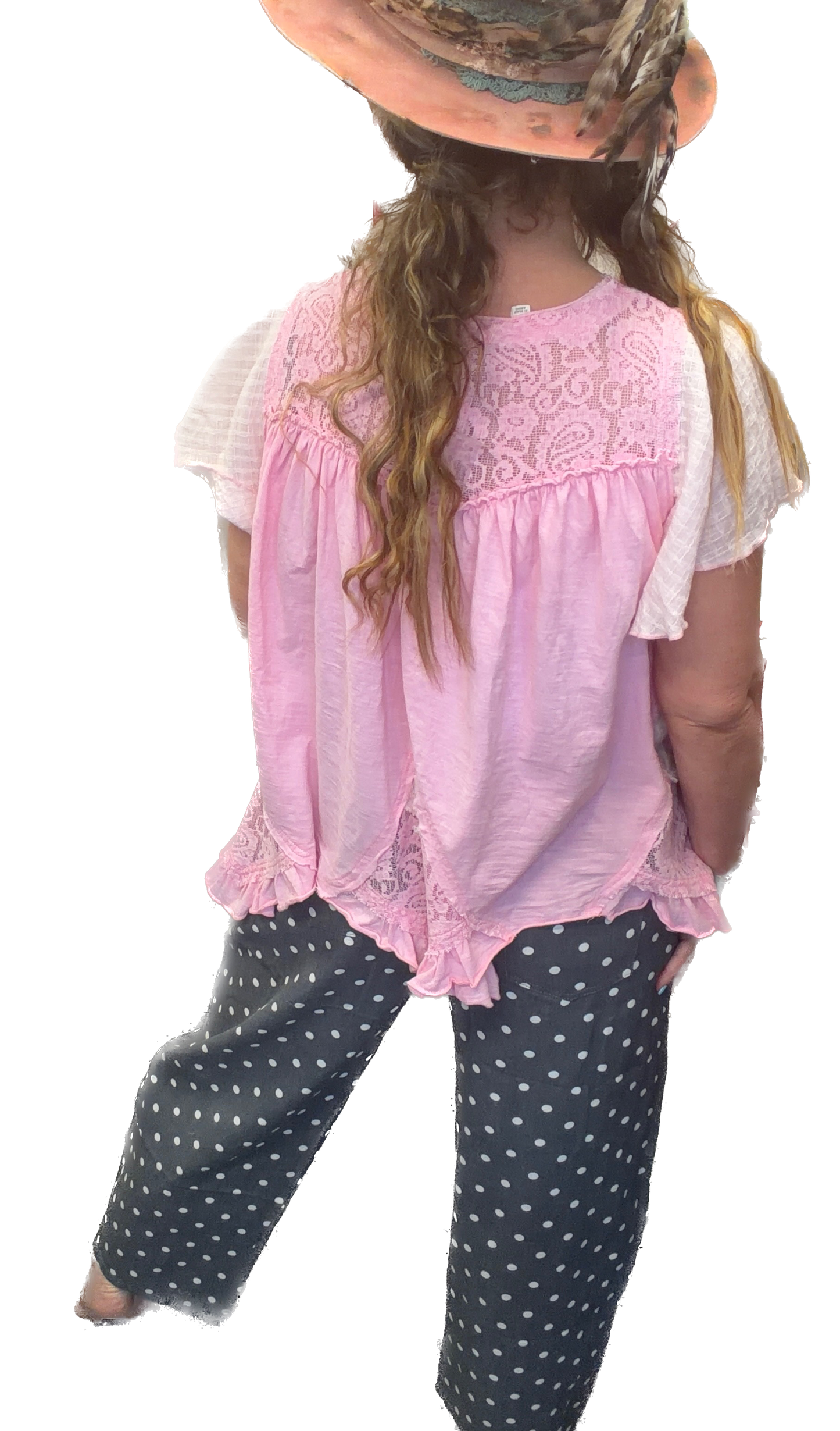 Oddi- High-rise Denim Polka Dot Bow-tied Pants (Denim)