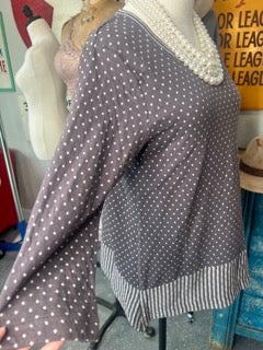 FINAL SALE! Paper Lace-Polka Dot Print Long Sleeve Top (Grey)