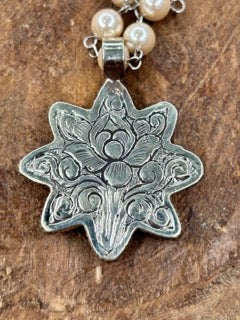 Tibetan Silver Mother of Pearl Flower Necklace