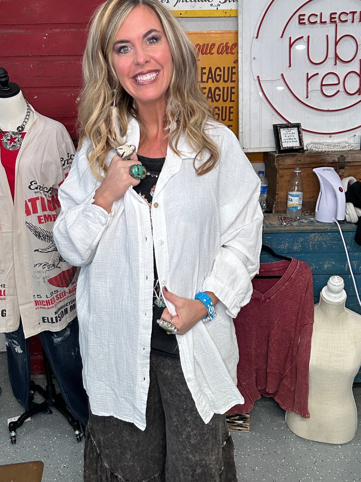 Long Sleeve Button Up Tunic/Shirt (white )