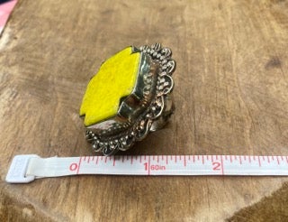 Big Yellow Turquoise Ring Silver