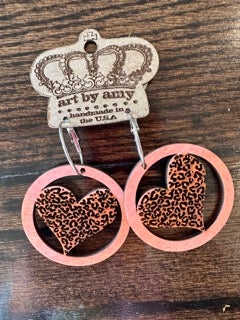 Art By Amy- Circle of Love Cheetah Heart Earrings