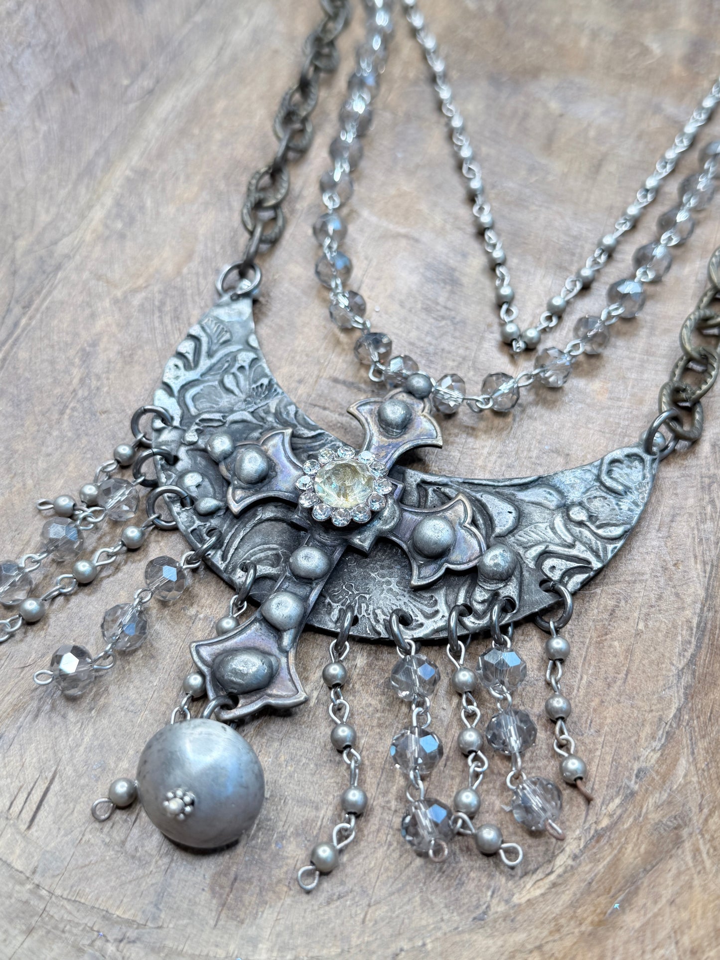 Art by Amy- Engraved Gothic Crystal Cross Necklace