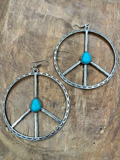 Large Turquoise Peace Sign Earrings
