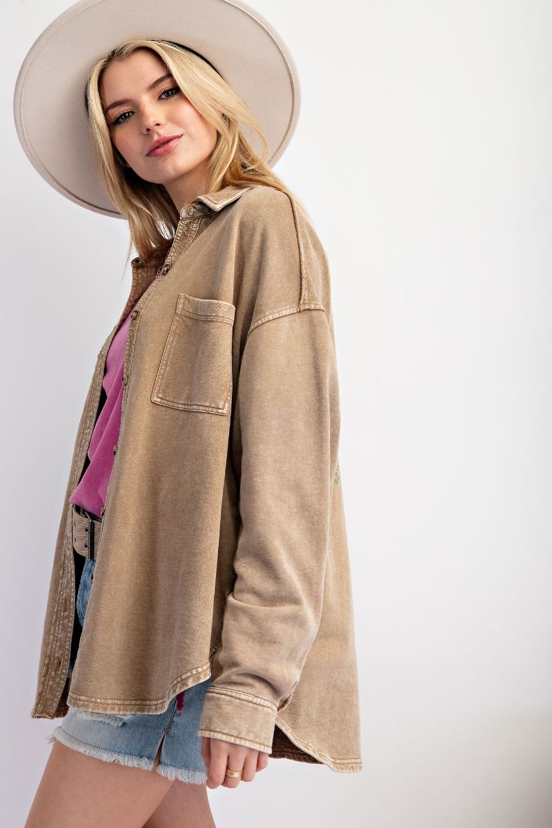 Easel- Wild and Free Button Down Top (Faded Olive)