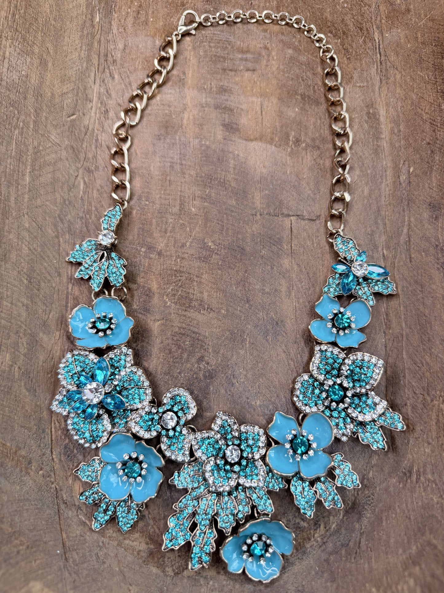 Blue Crystal Flower Statement Necklace