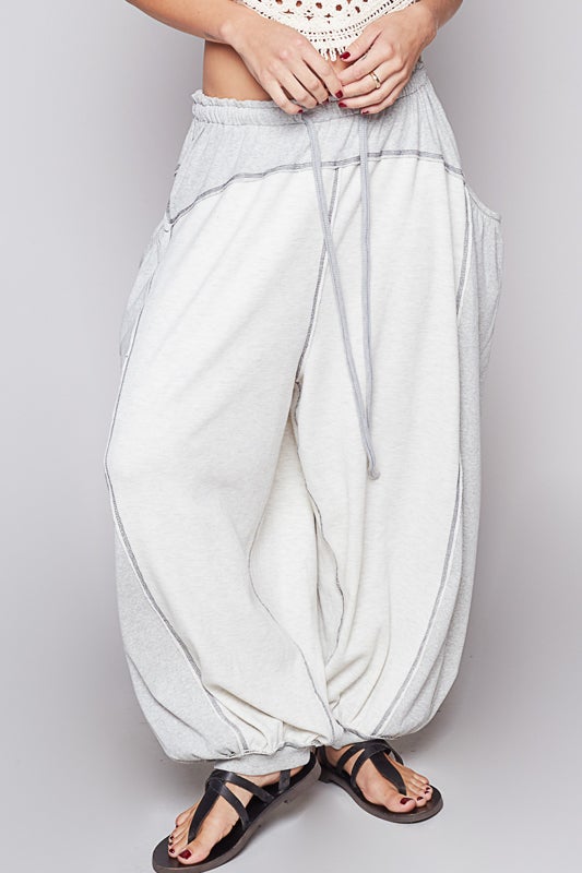 POL- Oversized Thermal and Ribbed Pants (Oatmeal Grey) *Final Sale*