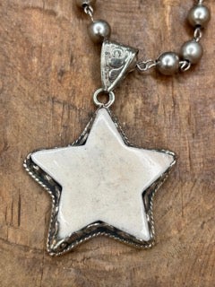 Tibetan Silver Bone Carved Star Necklace