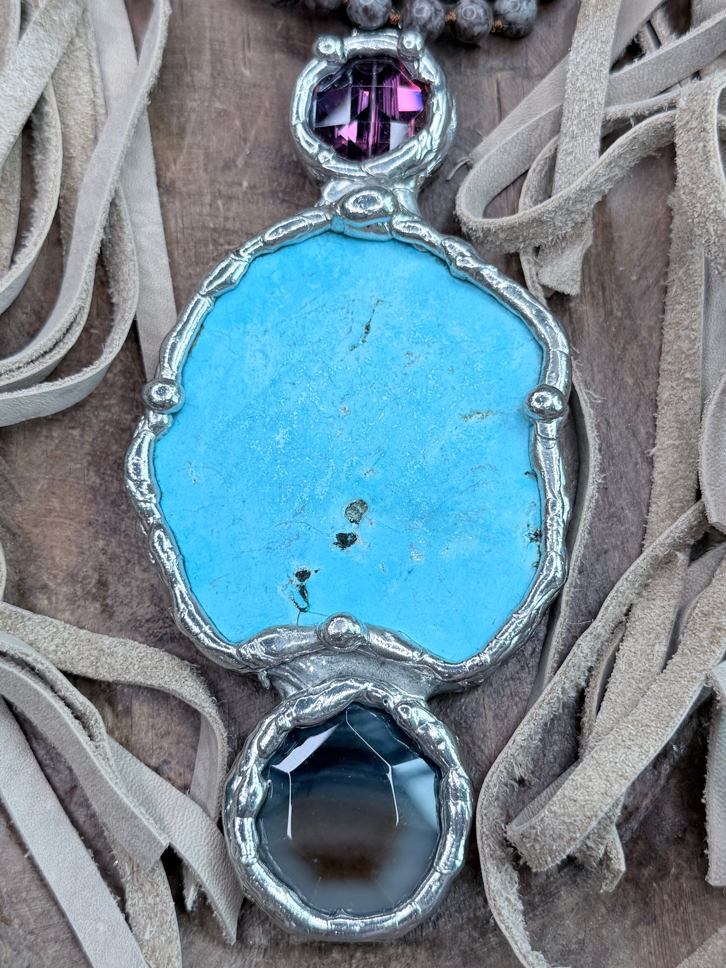 Soldered Blue Howlite and Agate Layered Necklace