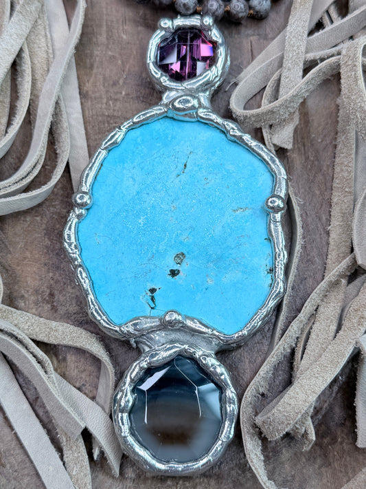 Soldered Blue Howlite and Agate Layered Necklace