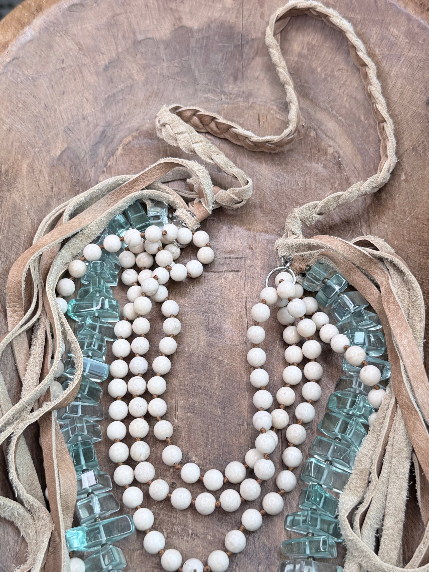 Chunky Blue and Tan Layered Necklace