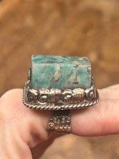 Tibetan Silver and Amazonite Ring C