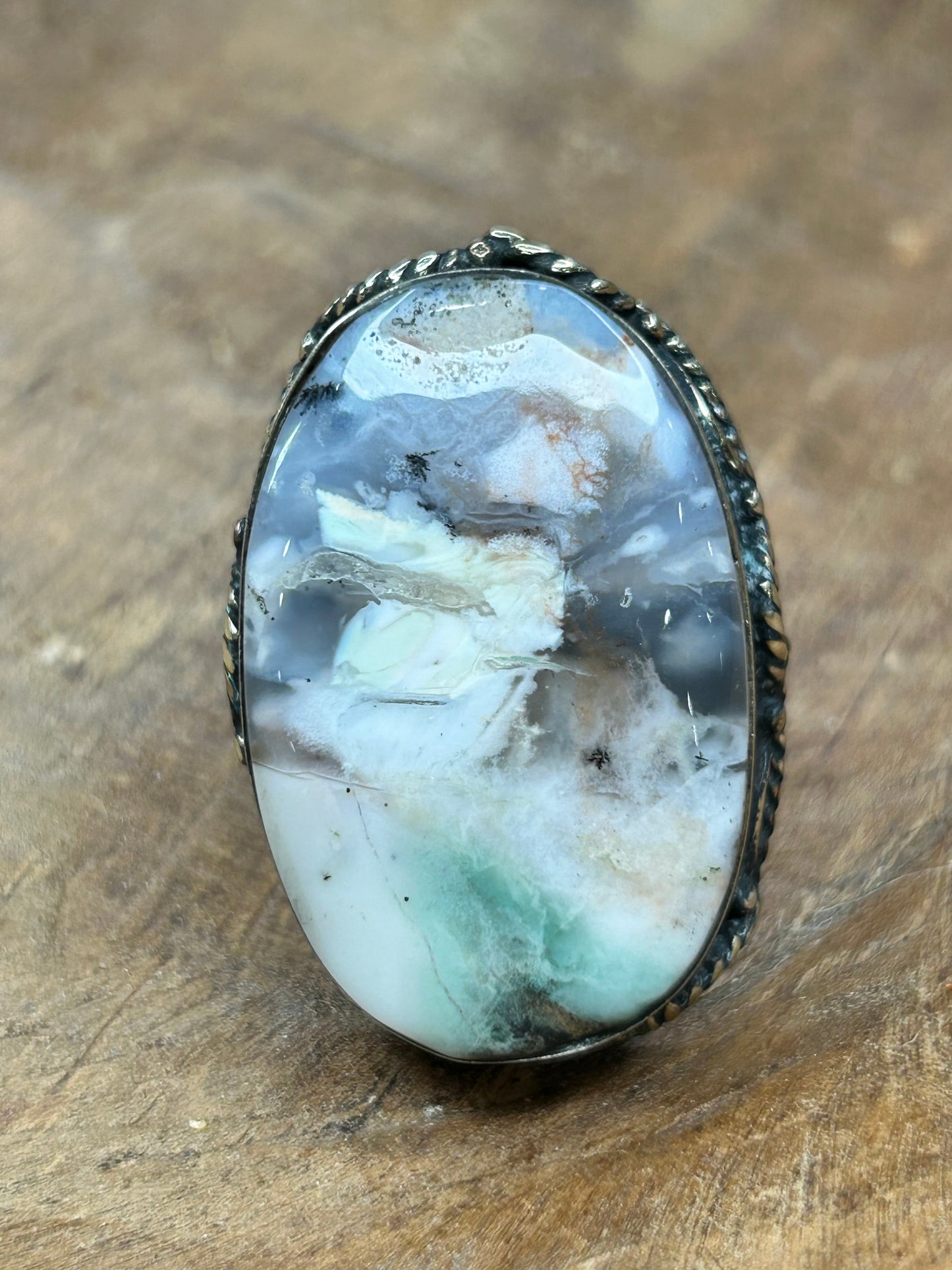 German Silver Oval Agate Ring