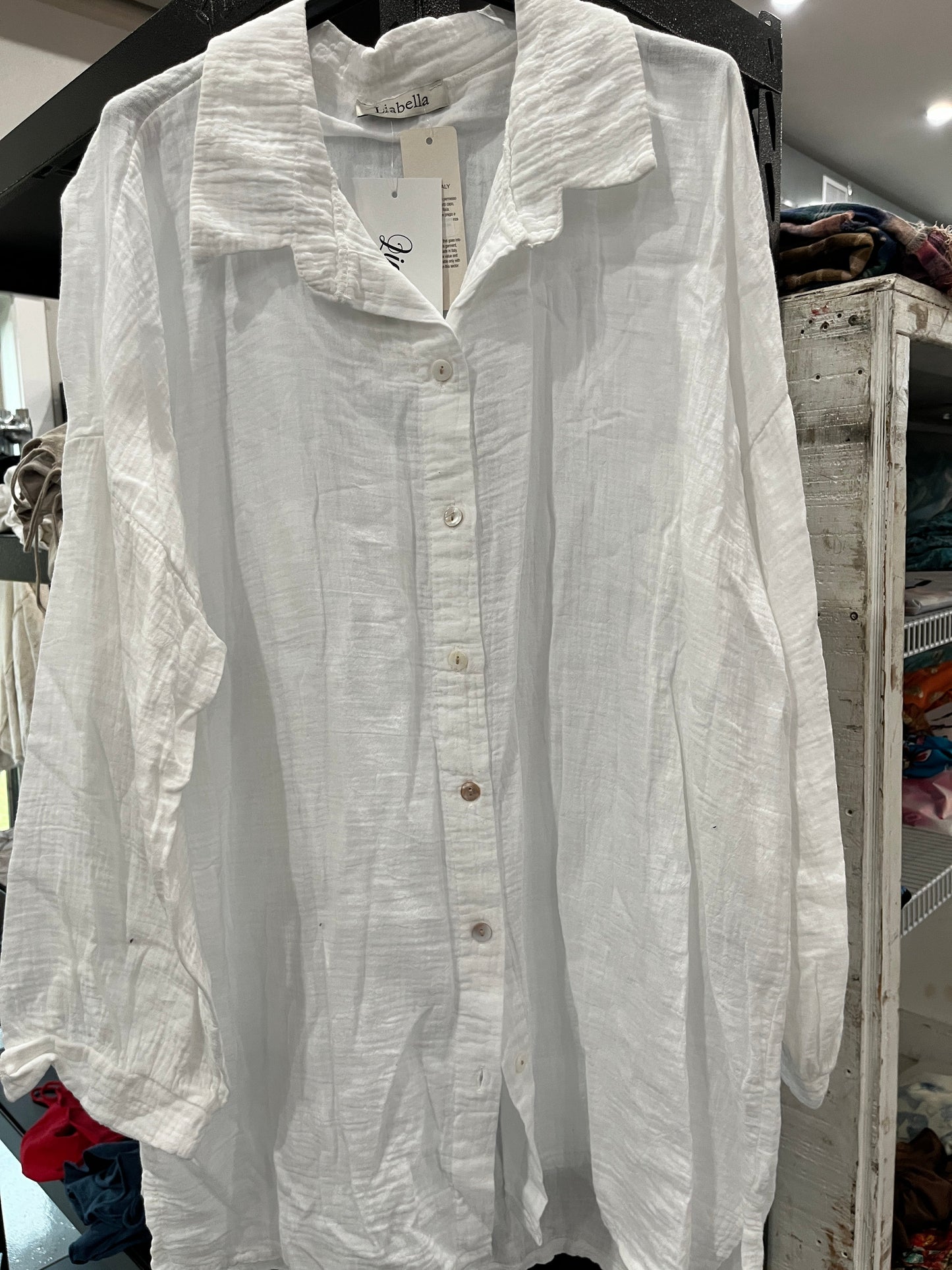 Long Sleeve Button Up Tunic/Shirt (white )
