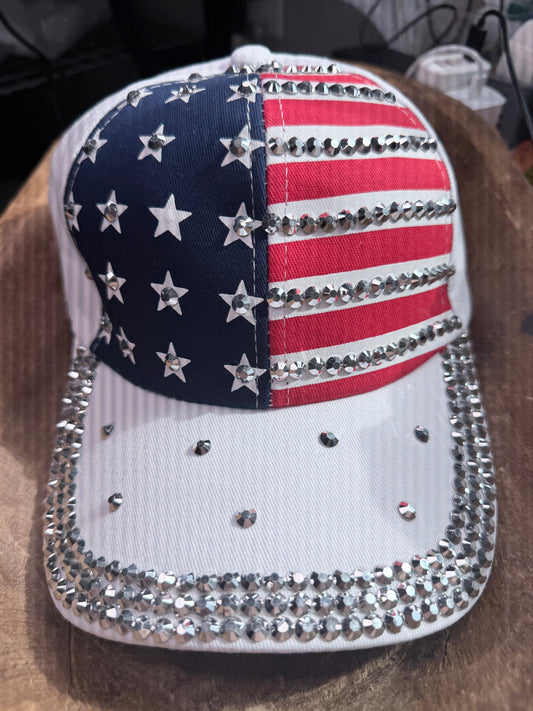 Bedazzled American Flag Ball Cap