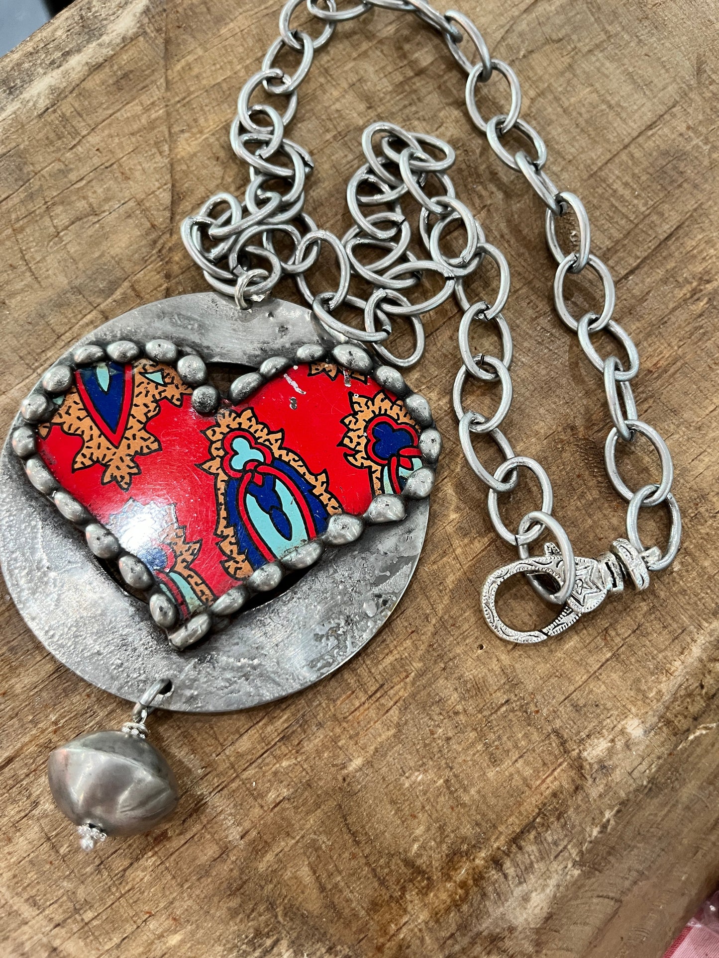 Soldered Paisley Heart Necklace on Silver Chain