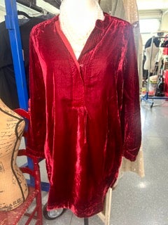 FINAL SALE Paper Lace- Long Sleeve Red Velvet Dress/Tunic (Wine)