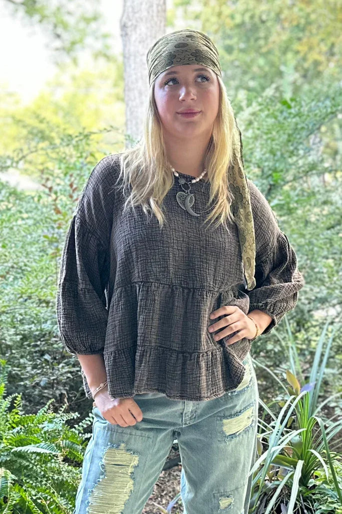 Jaded Gypsy- On The Rise Top (Vintage Chocolate)