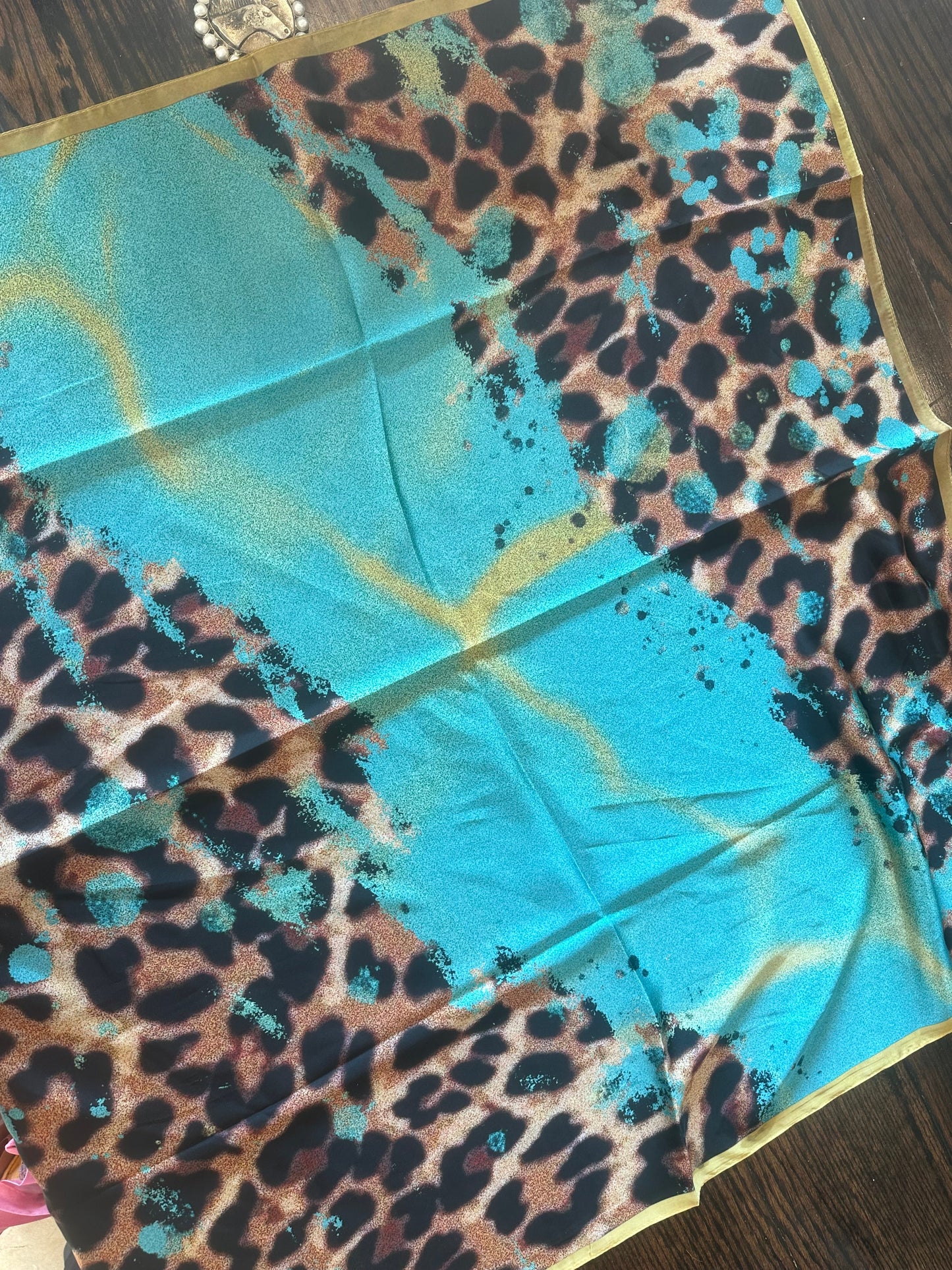 A Rare Bird-  Turquoise, Lime and Leopard Wild Rag