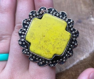Big Yellow Turquoise Ring Silver