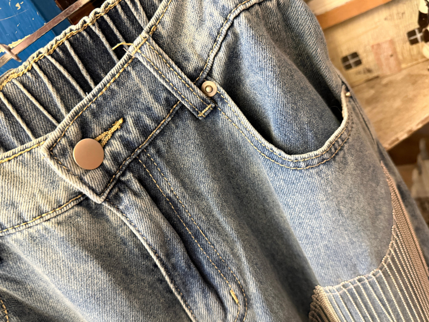 Oli & Hali- Straight-Leg Fringe Detail Jeans