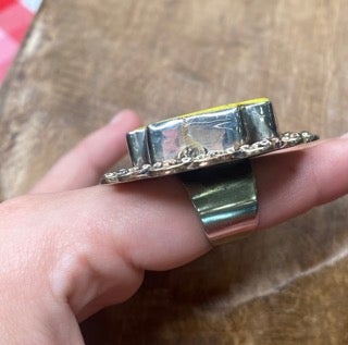 Big Yellow Turquoise Ring Silver