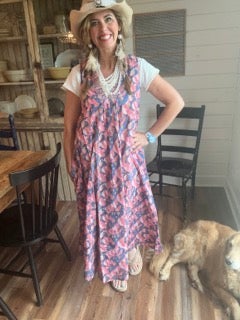 FINAL SALE!! Wave Print Sleeveless Dress (Pink)