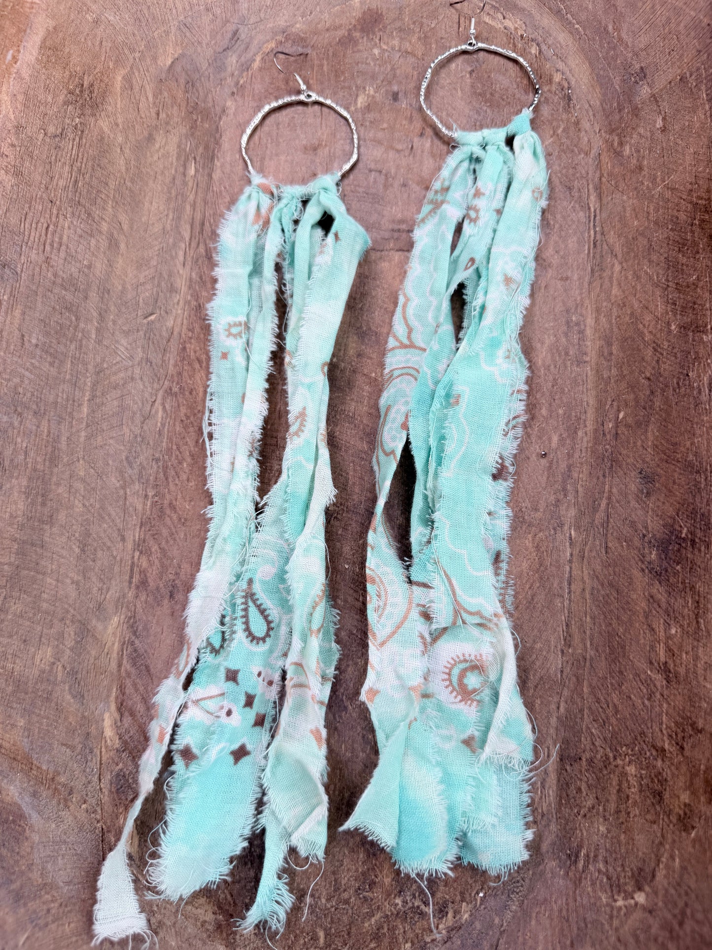 Fabric Fringe Earrings (Mint Paisley)