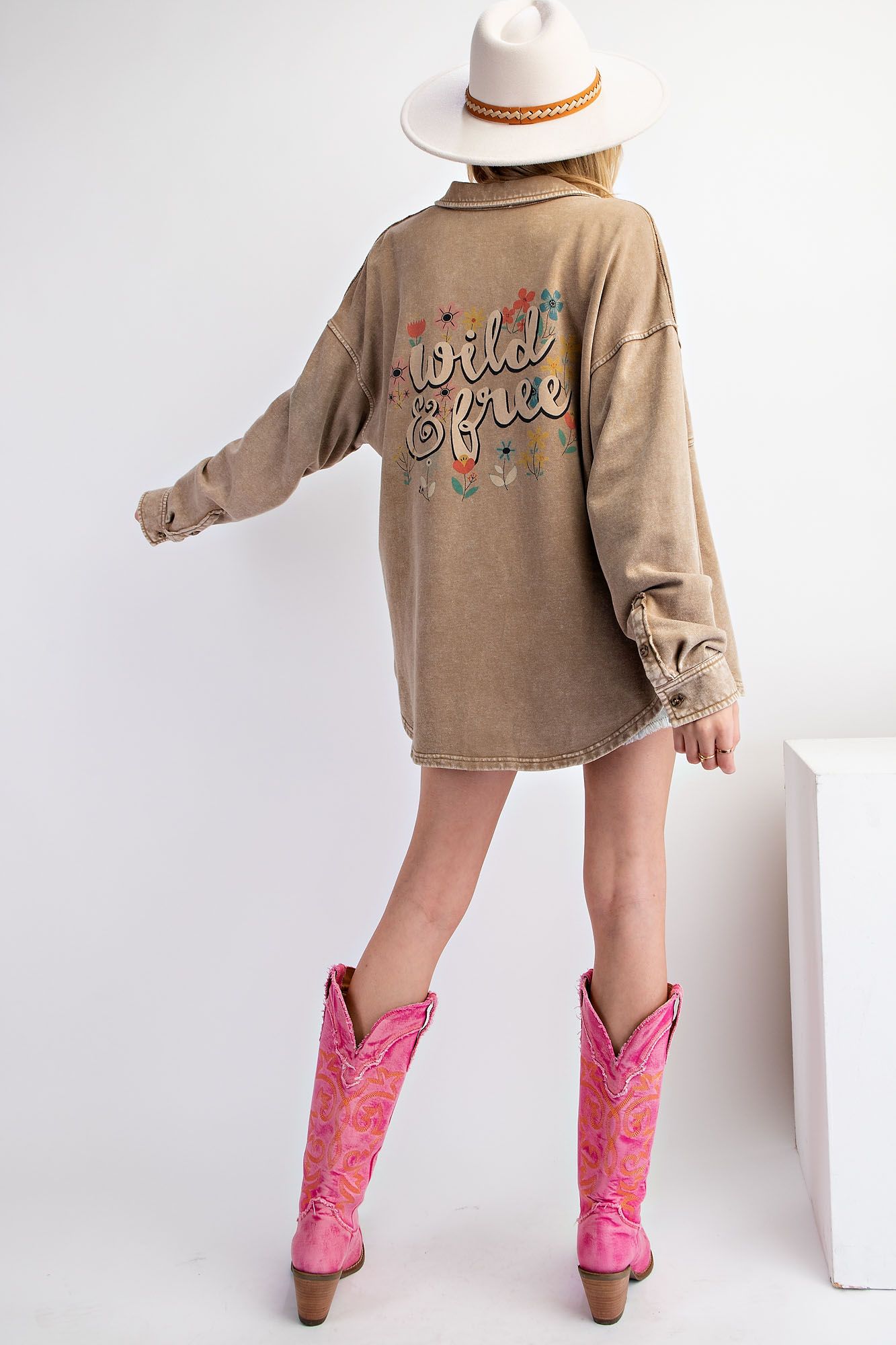 Easel- Wild and Free Button Down Top (Faded Olive)