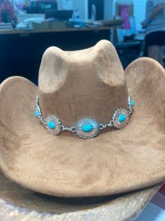 Brown Cowgirl Hat with Turquoise Band