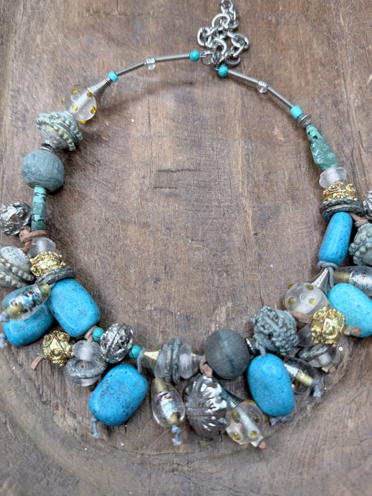 Lost & Found- Turquoise and Gold Collar Necklace