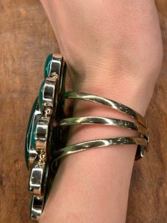 German Silver Green Agate Cluster Cuff