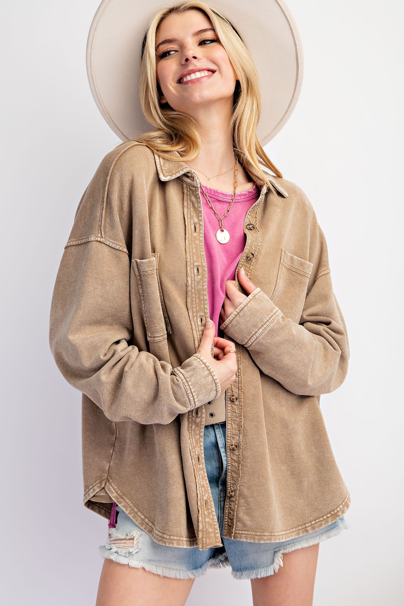 Easel- Wild and Free Button Down Top (Faded Olive)